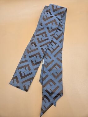 Fendi Blue Zucca logo wrappy bandeau scarf